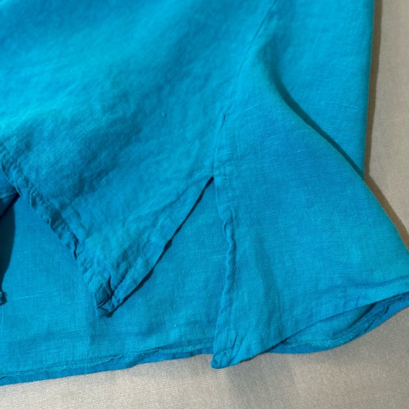 LaBass Tunic Top Women Size 2X Sky Blue Short Sleeves Buttons 100% Linen Italy - Picture 10 of 12